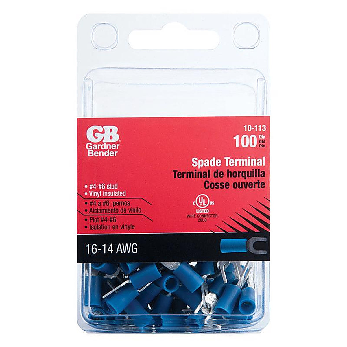 Gardner Bender 10-113 16-14 Ga. Insulated Wire Spade Terminal Blue 100/Pack
