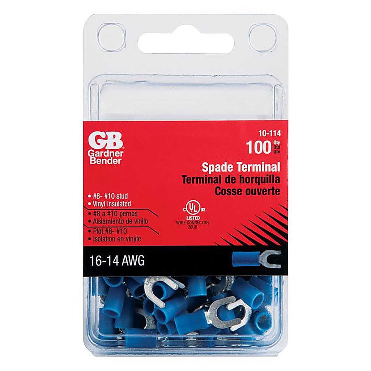 Gardner Bender - 10-114 - 16-14 Ga. Insulated Wire Spade Terminal Blue 100 Pack