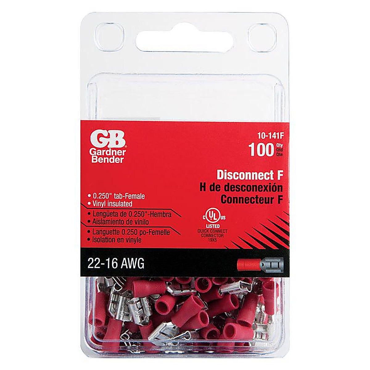 Gardner Bender 10-141F 22-16 Ga. Insulated Wire Female Disconnect Red 100/Pack