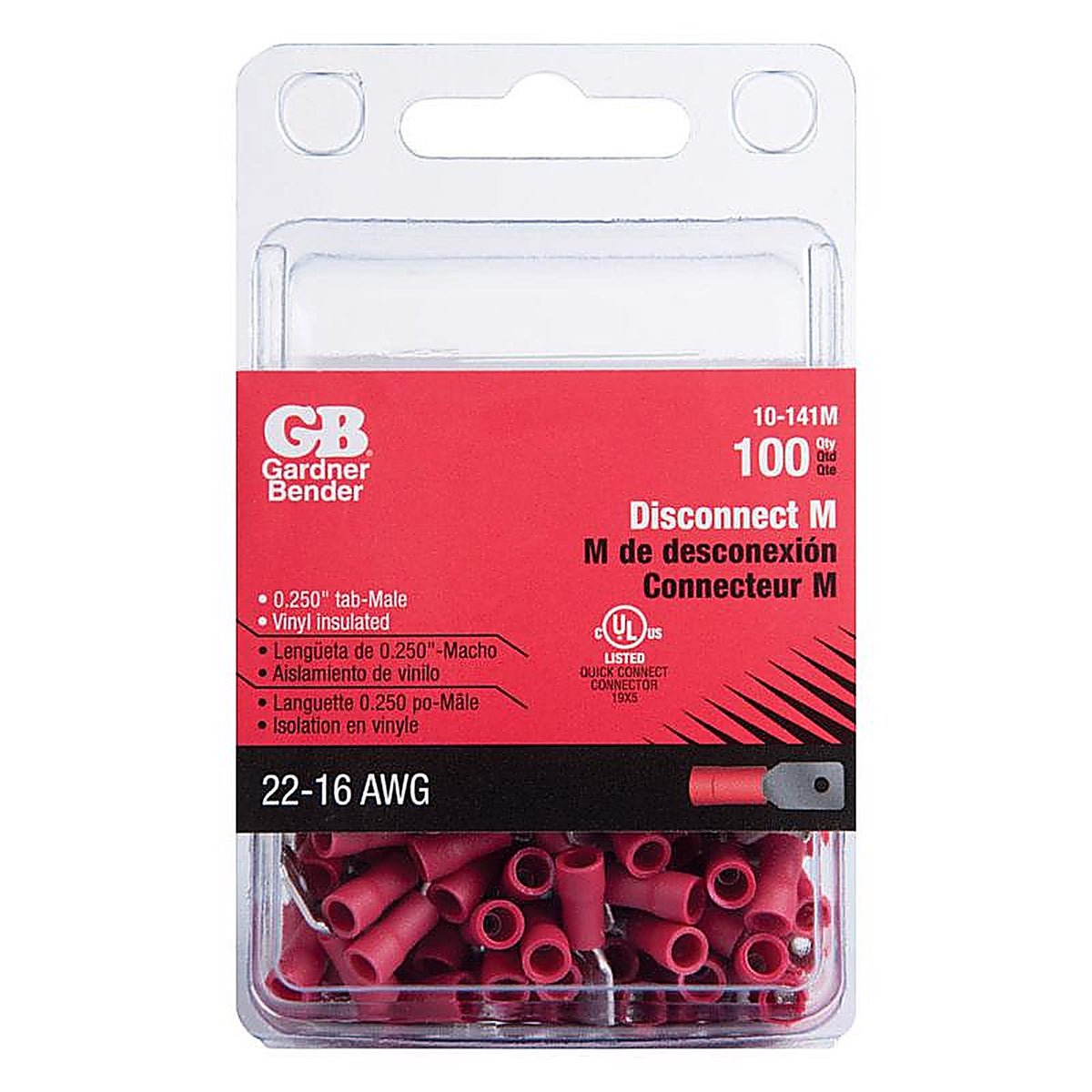Gardner Bender 10-141M 22-16 Ga. Insulated Wire Male Disconnect Red 100/Pack