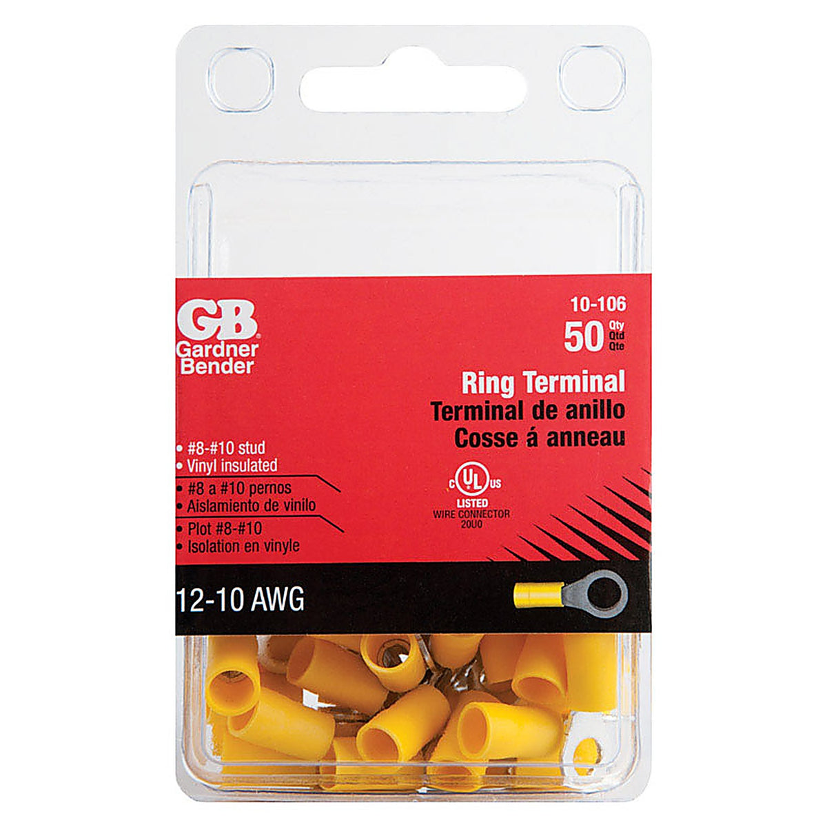 Gardner Bender - 10-106 - 12-10 Ga. Insulated Wire Ring Terminal Yellow 50 Pack