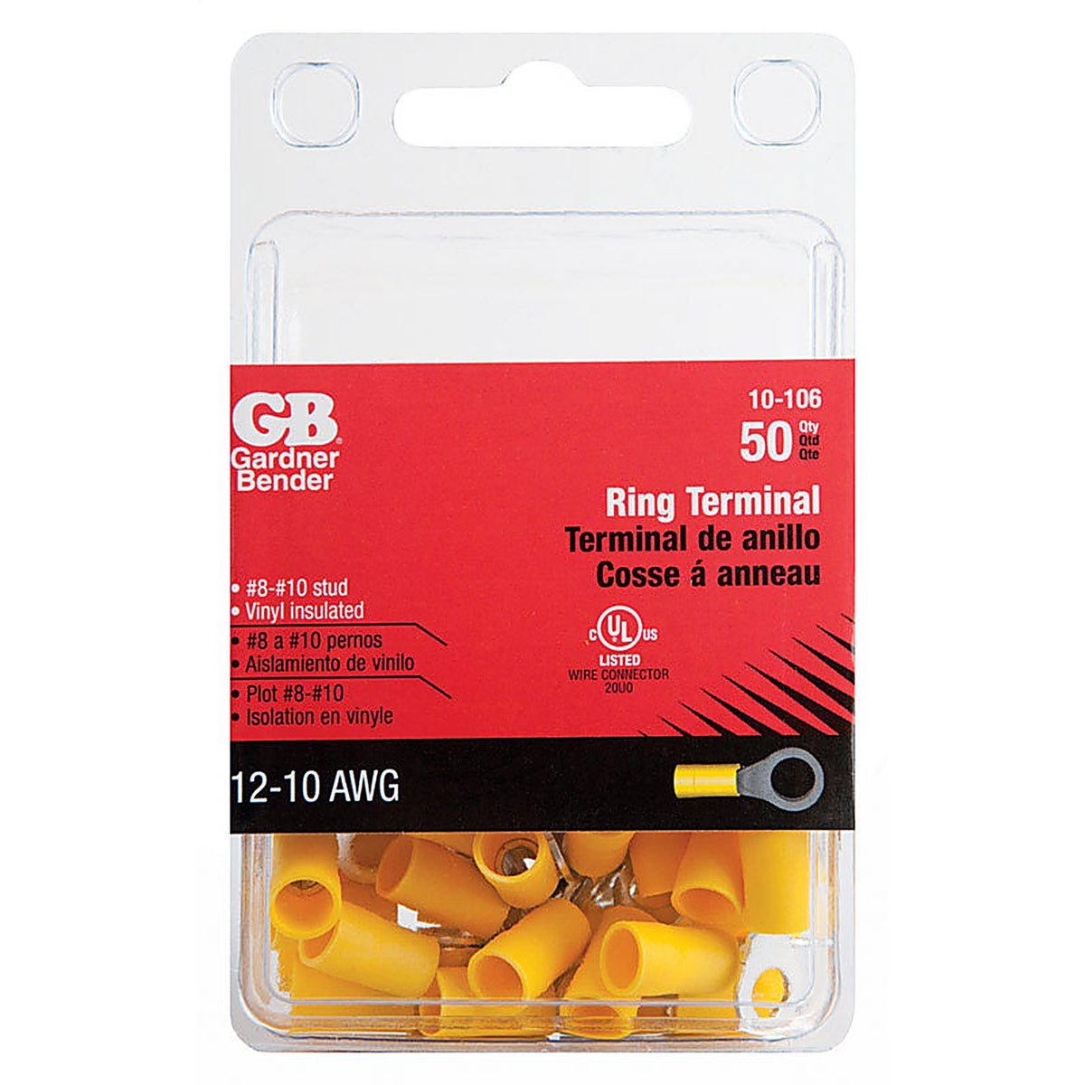 Gardner Bender - 10-106 - 12-10 Ga. Insulated Wire Ring Terminal Yellow 50 Pack