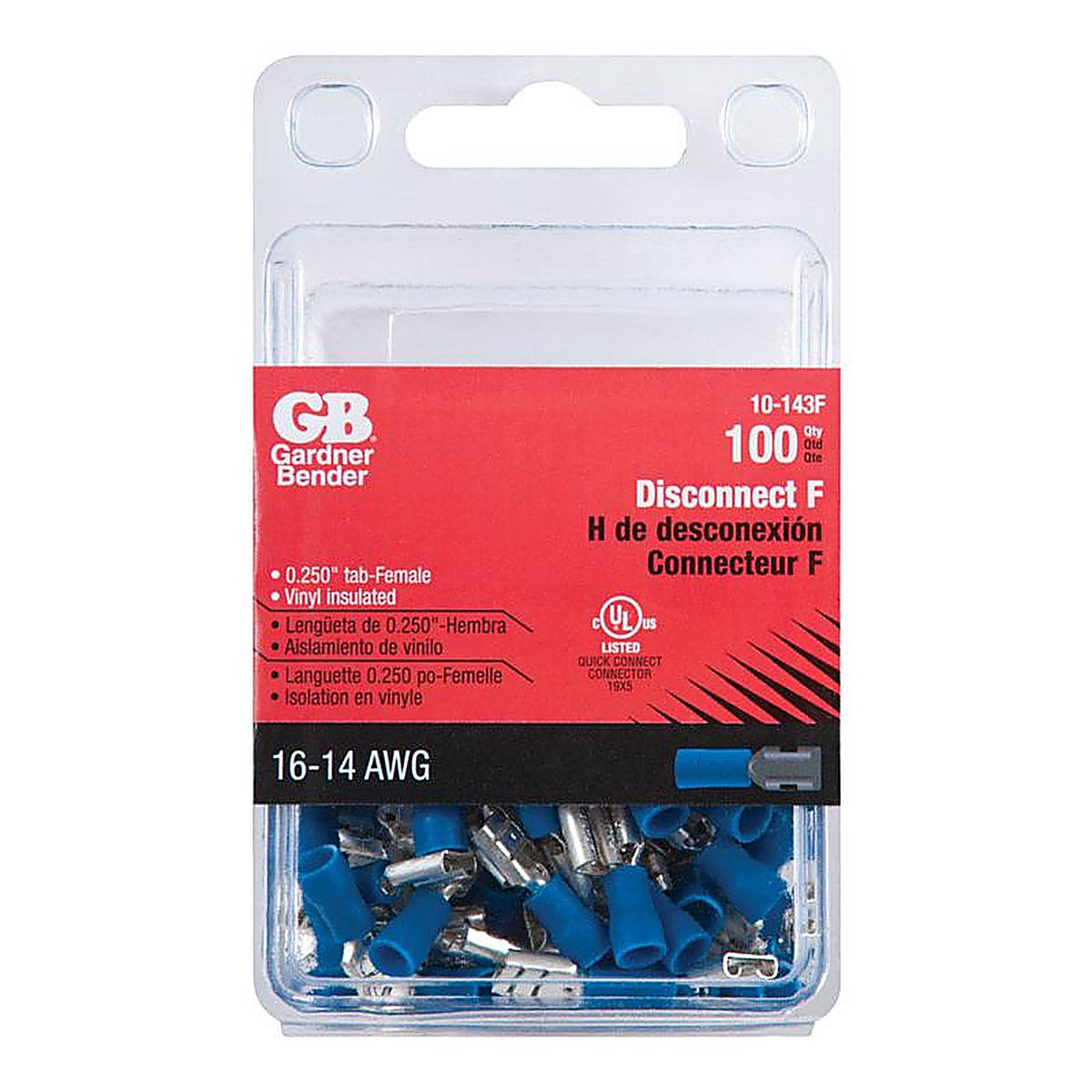 Gardner Bender 10-143F 16-14 Ga. Insulated Wire Female Disconnect Blue 100/Pack