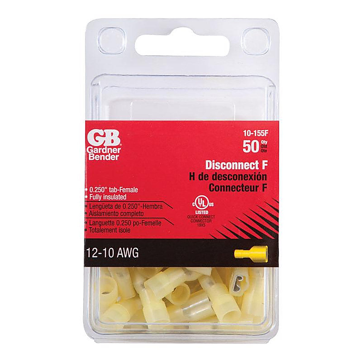 Gardner Bender 10-155F 12-10 Ga. Insulated Wire Female Disconnect Yellow 50/Pack