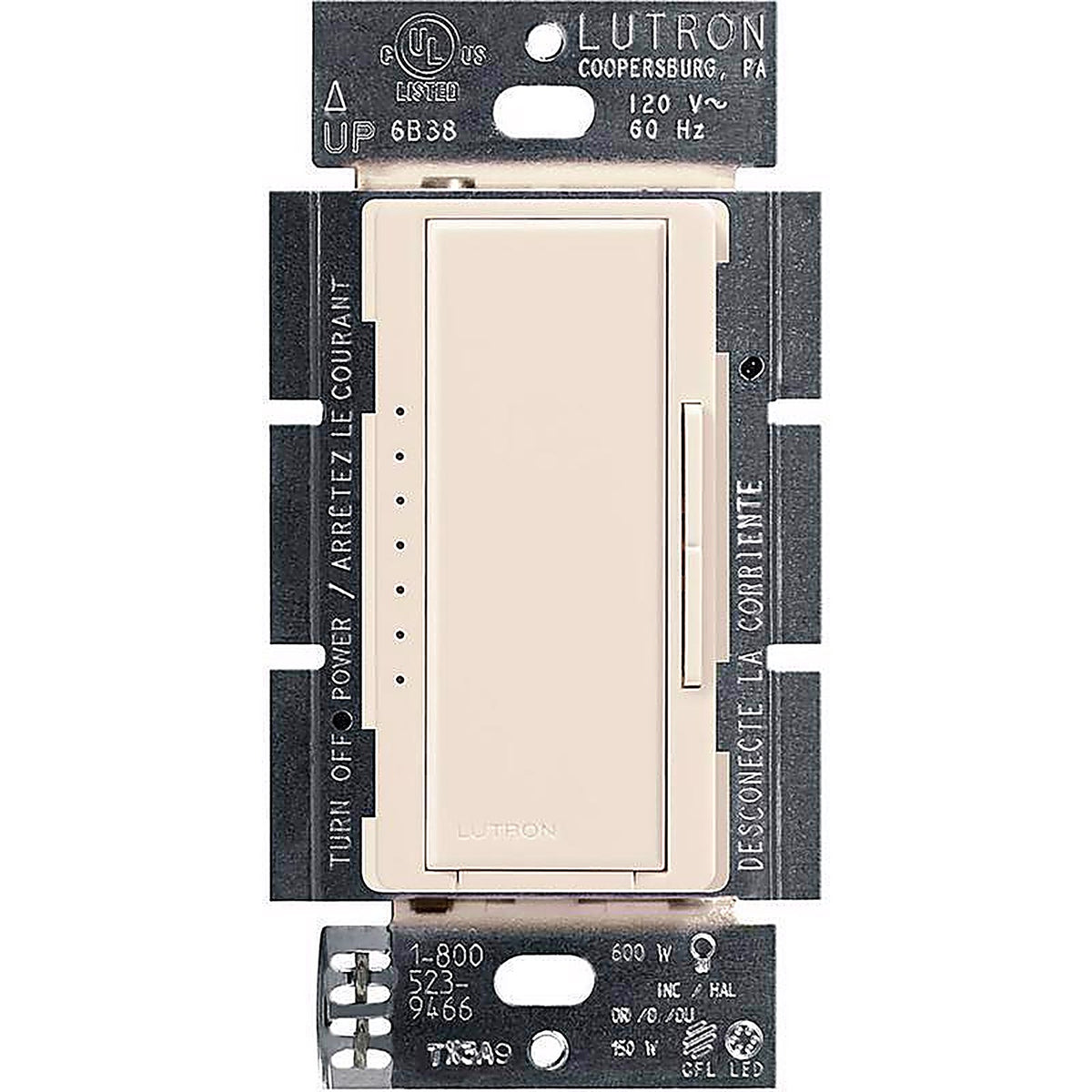 Lutron - MACL-153MLH-LA - Maestro Light Almond 150 W 3-Way Dimmer Switch 1 pk