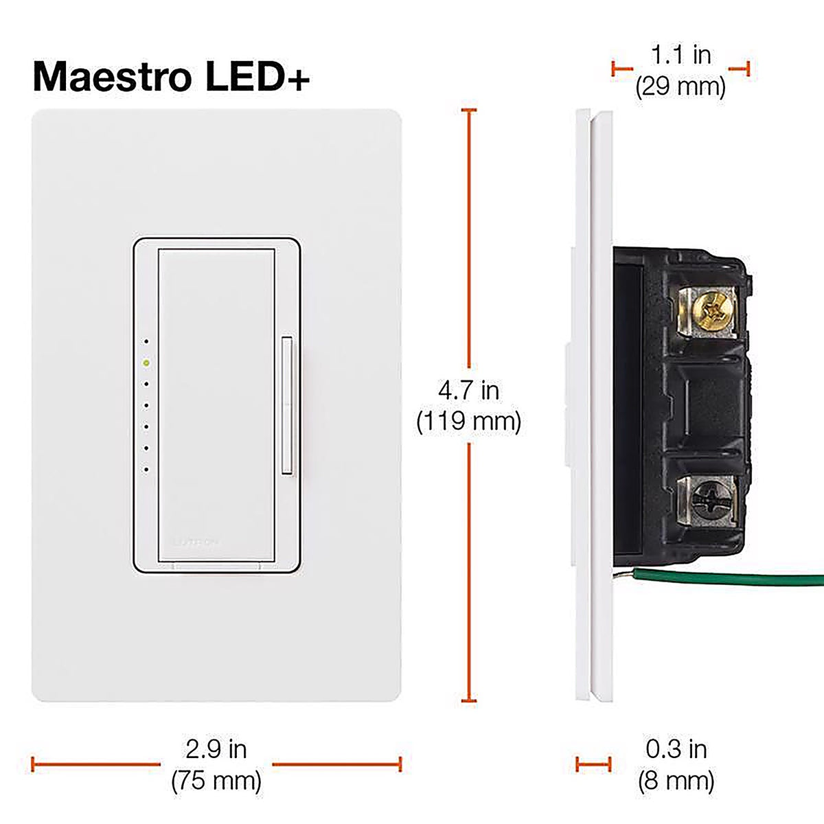 Lutron - MACL-153MLH-LA - Maestro Light Almond 150 W 3-Way Dimmer Switch 1 pk