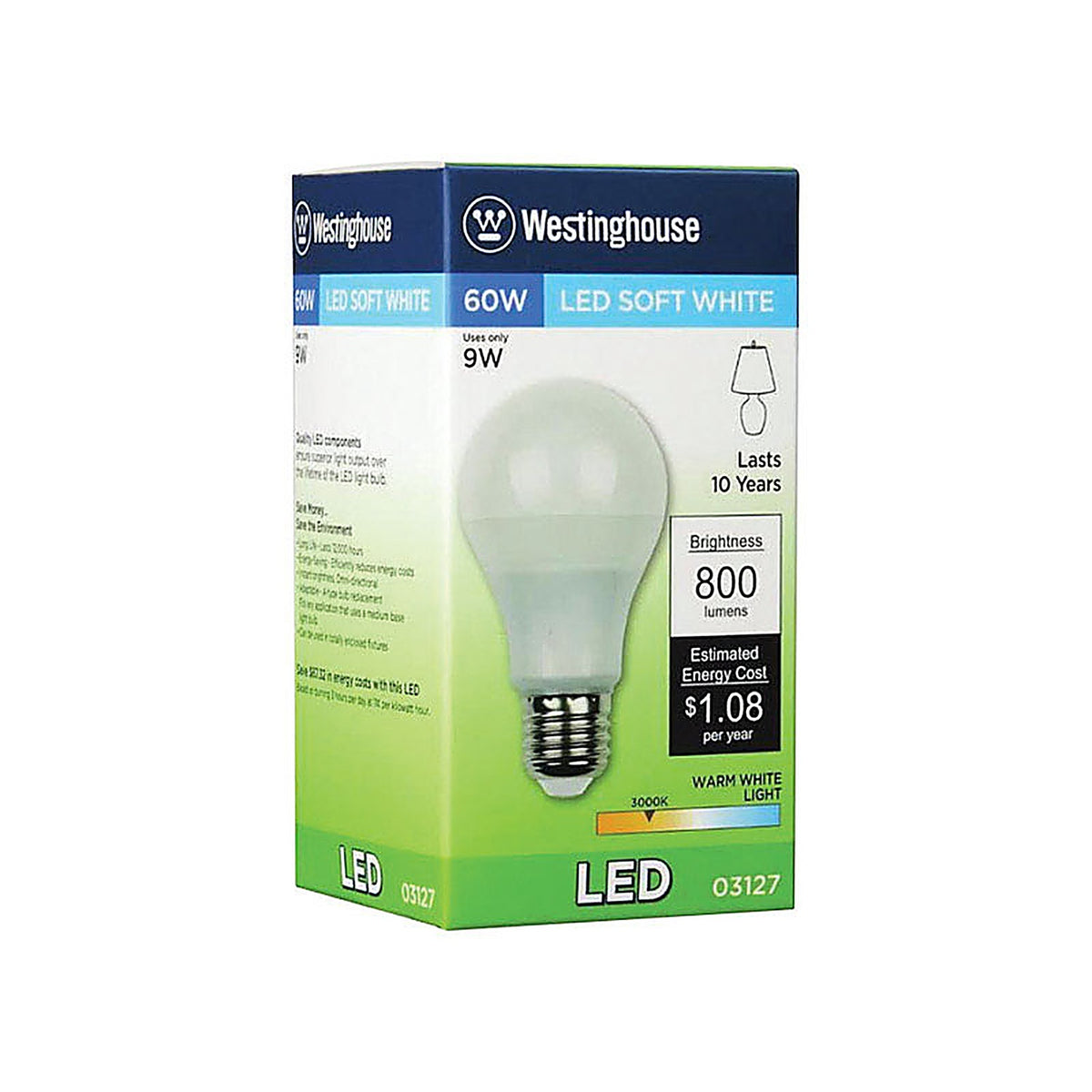 Westinghouse - 5312700 - Omni Directional A19 G13 (Medium Bi-Pin) LED Bulb Warm White 60 Watt Equivalence 1 Pack