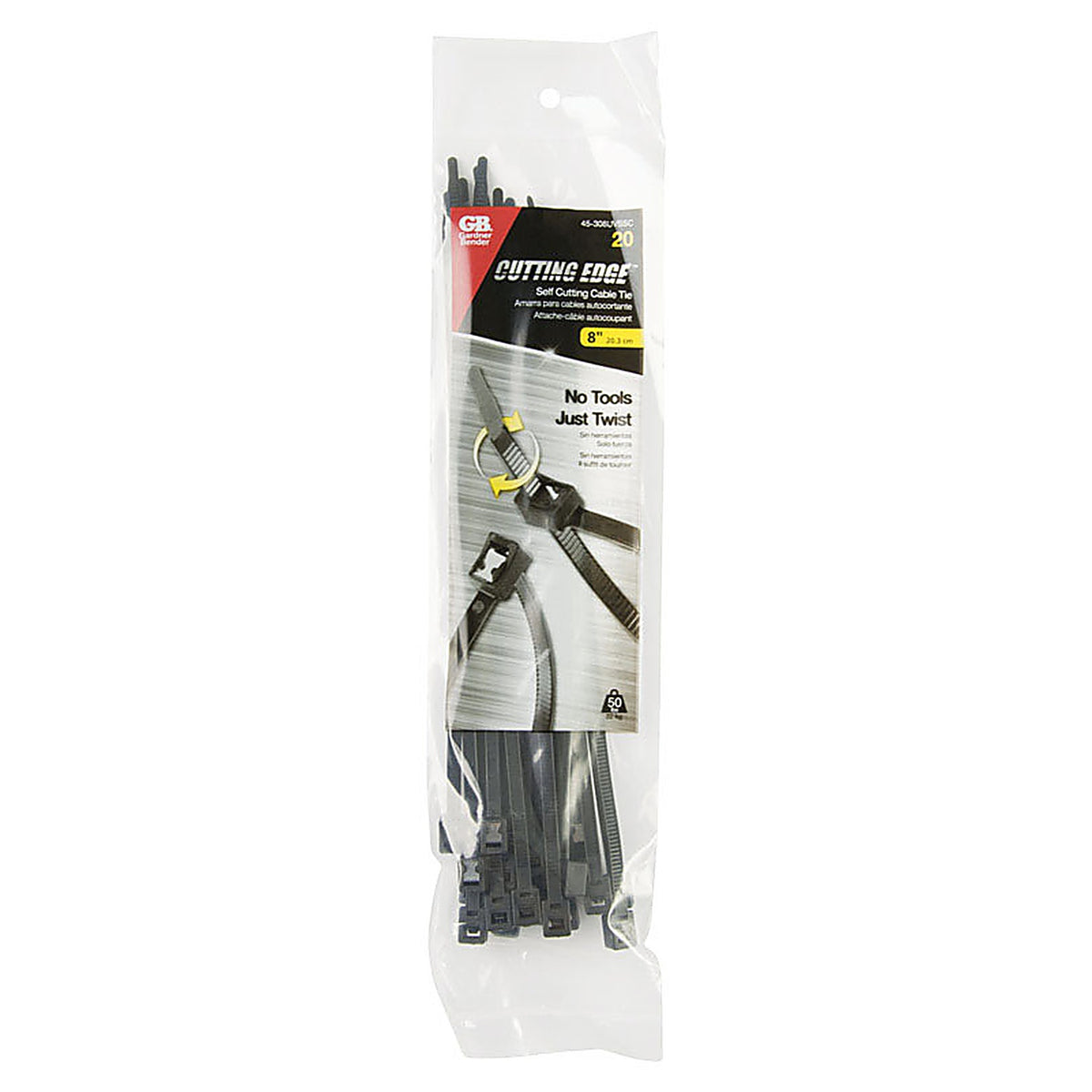 Gardner Bender 45-308UVBSC 8 in. L Black Self-Cutting Cable Tie 20/Pack