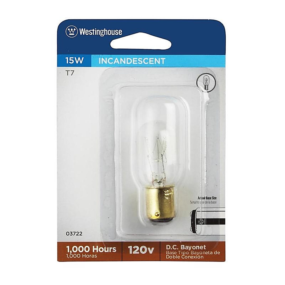 Westinghouse - 0372200 - 15 W T7 Specialty Incandescent Bulb D.c. Bayonet Warm White 1 Pack