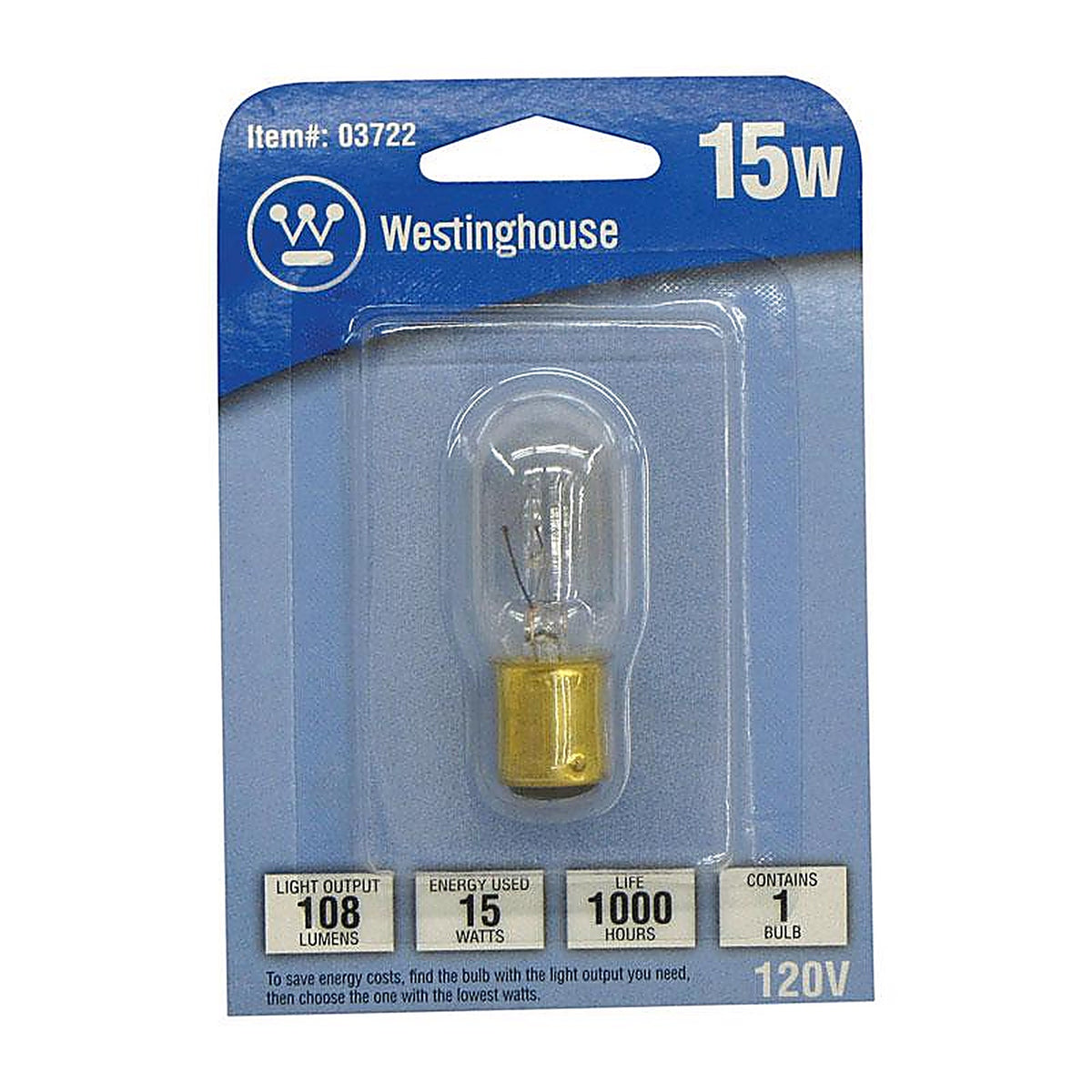 Westinghouse - 0372200 - 15 W T7 Specialty Incandescent Bulb D.c. Bayonet Warm White 1 Pack