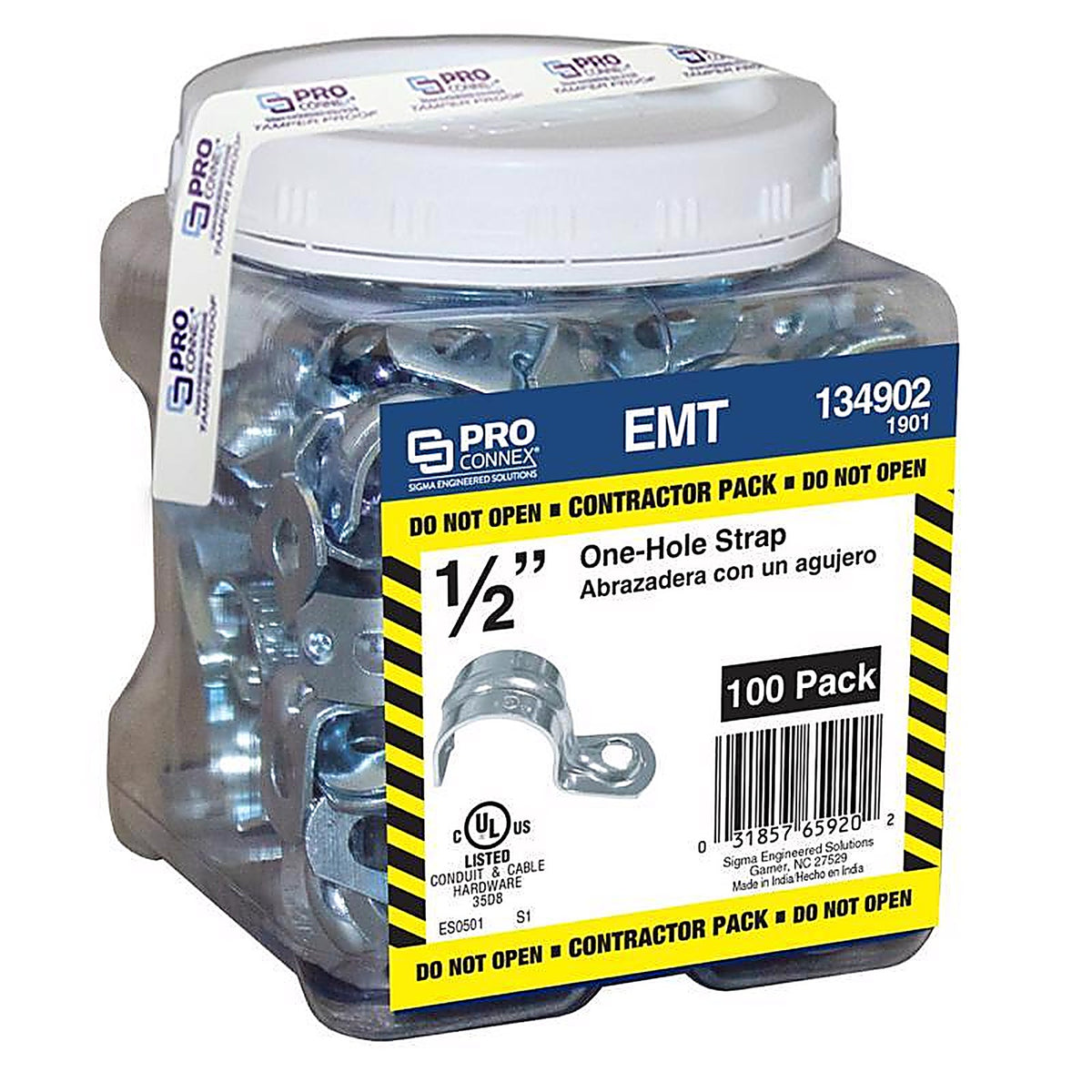 Sigma Electric 1901 ProConnex 1/2 in. Dia. Zinc-Plated Steel 1 Hole Strap 100/Pack