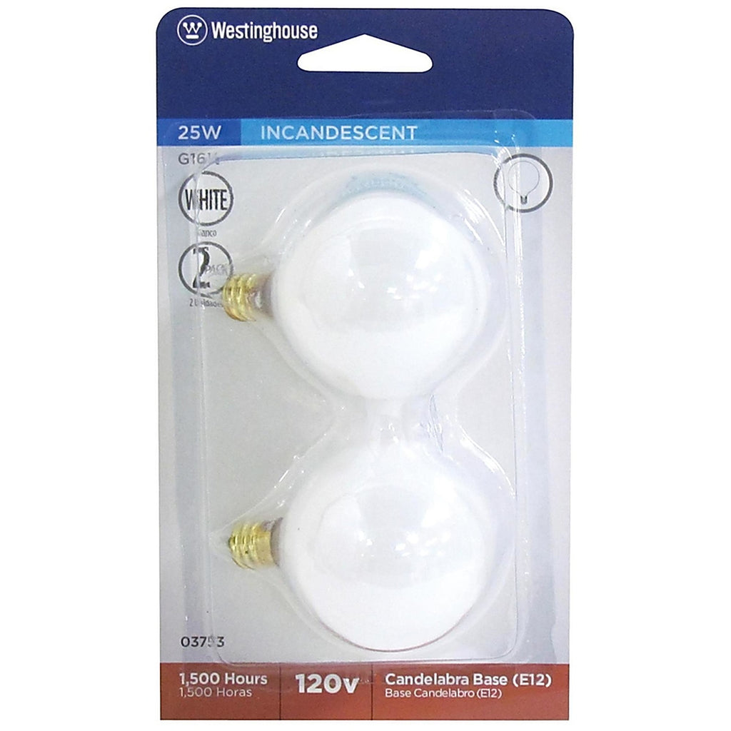 Westinghouse - 0375348 - 25 W G16.5 Globe Incandescent Bulb E12 (Candelabra) White 1 Pack