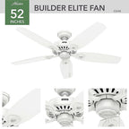 Hunter - 53240 - Builder 52 In. Snow White White Indoor Ceiling Fan