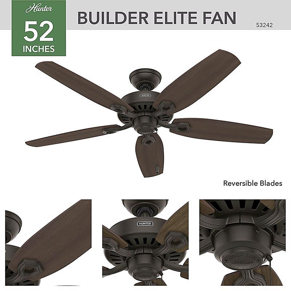 Hunter - 53242 - Builder 52 In. New Bronze Brown Indoor Ceiling Fan