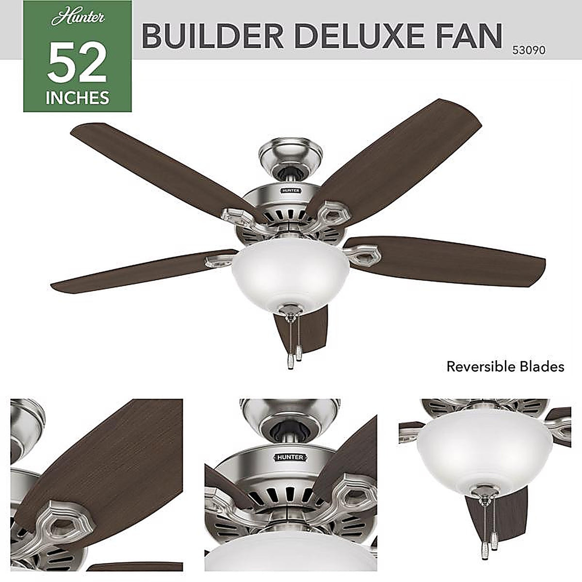 Hunter 53090 Builder Deluxe 52 in. Brushed Nickel LED Indoor Ceiling Fan