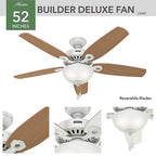 Hunter - 53089 - Builder Deluxe 52 In. Snow White White LED Indoor Ceiling Fan