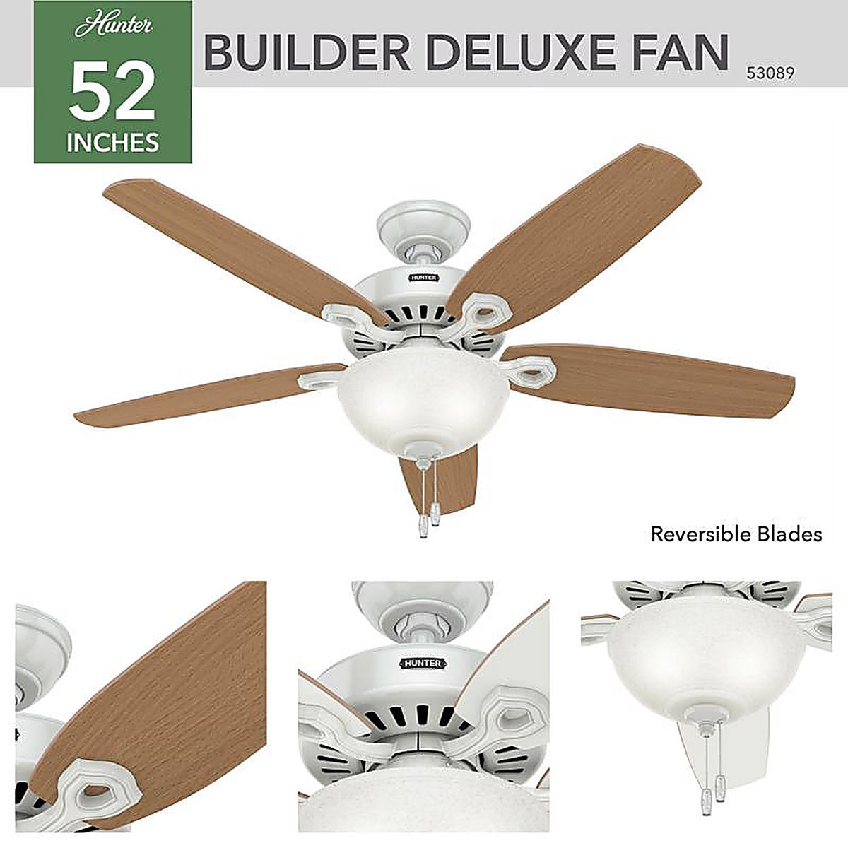 Hunter - 53089 - Builder Deluxe 52 In. Snow White White LED Indoor Ceiling Fan