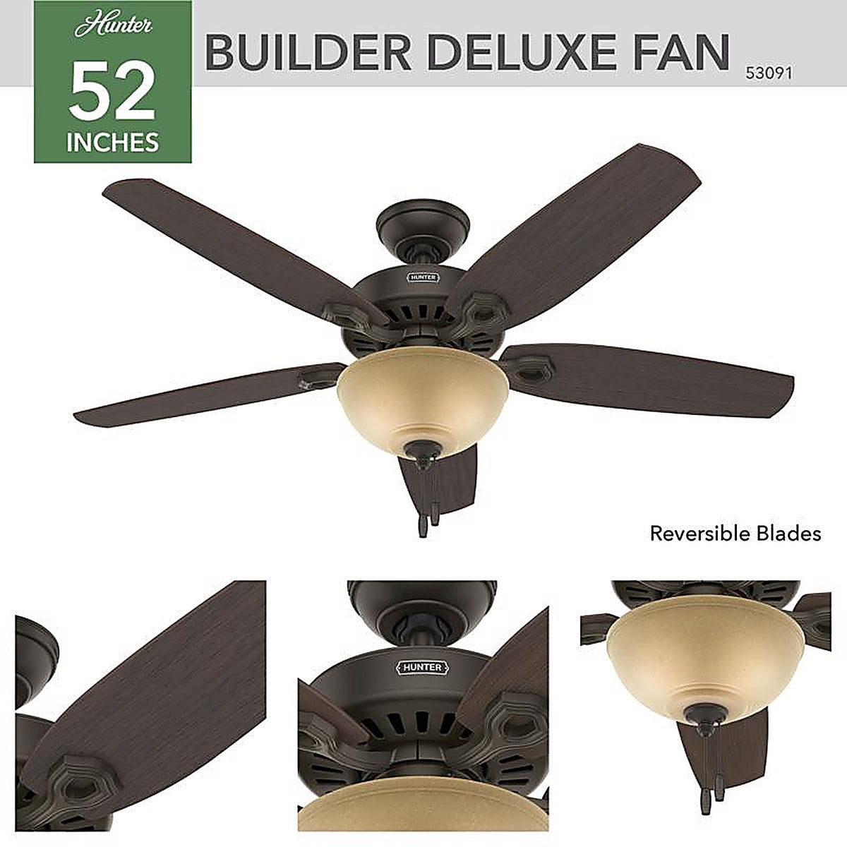 Hunter 53091 Builder Deluxe 52 in. New Bronze Brown LED Indoor Ceiling Fan