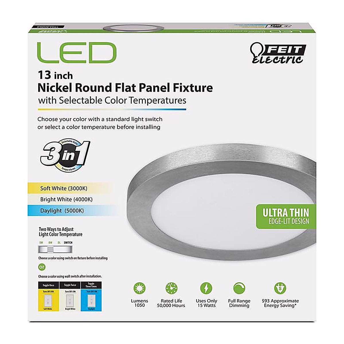 Feit Electric FP13/4WY/NK 13 in. W X 13.1 in. L Nickel LED Flat Panel Light Fixture
