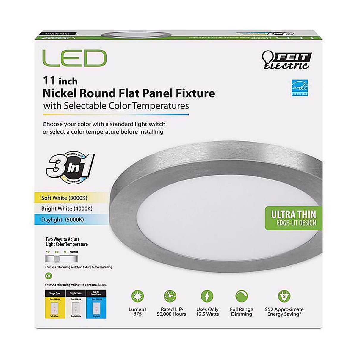Feit Electric FP11/4WY/NK LED 11 in. W X 11 in. L Nickel LED Flat Panel Light Fixture