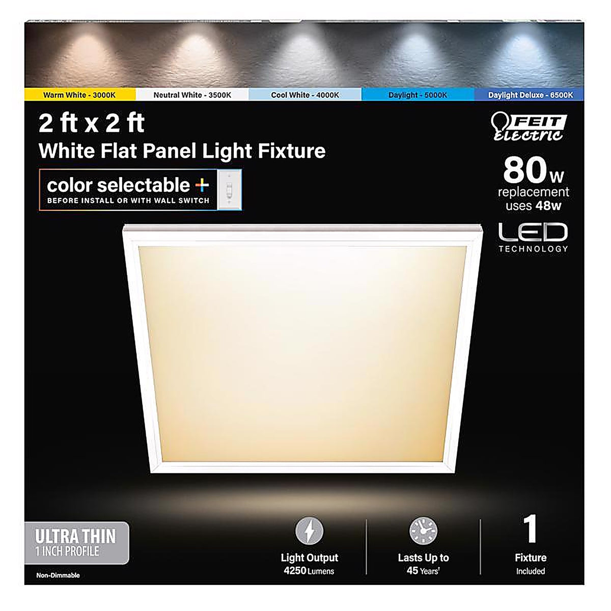 Feit Electric FP2X2/6WY/WH 1 in. H X 24 in. W X 24 in. L White LED Flat Panel Light Fixture