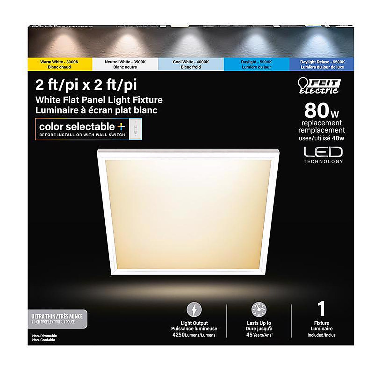 Feit Electric FP2X2/6WY/WH 1 in. H X 24 in. W X 24 in. L White LED Flat Panel Light Fixture