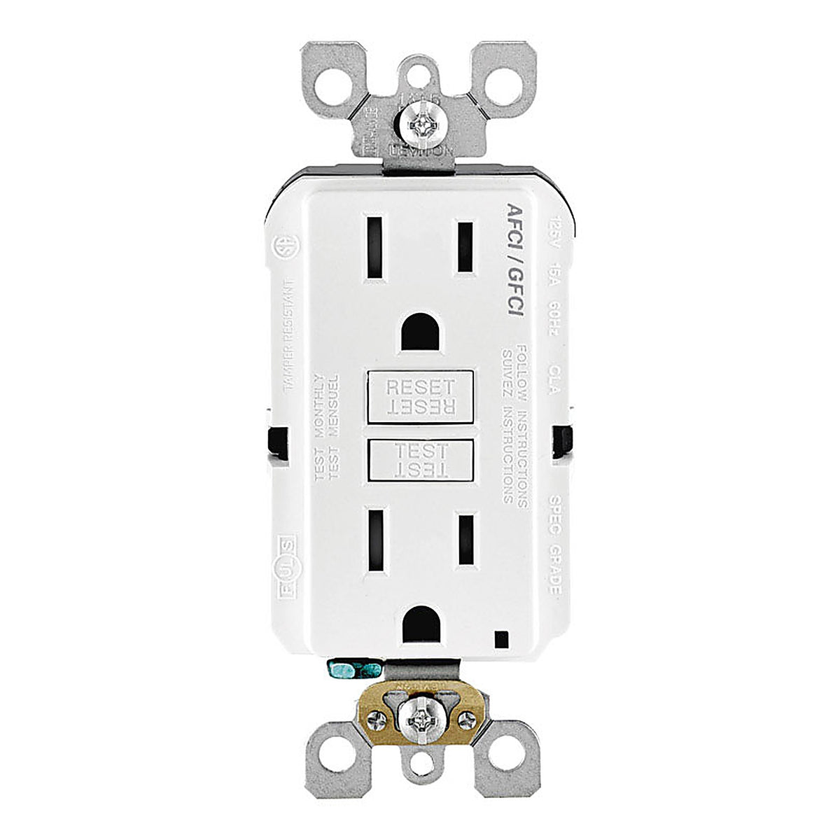 Leviton AGTR1-0KW 15 amps 125 volt White AFCI/GFCI Dual Function Outlet 5-15R 1/Pack