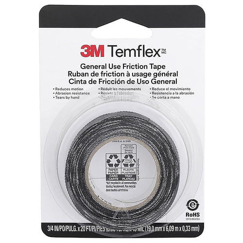 3M 3407NA-BA-6 0.708 in. W x 240 in. L Black Cotton Cloth Friction Tape