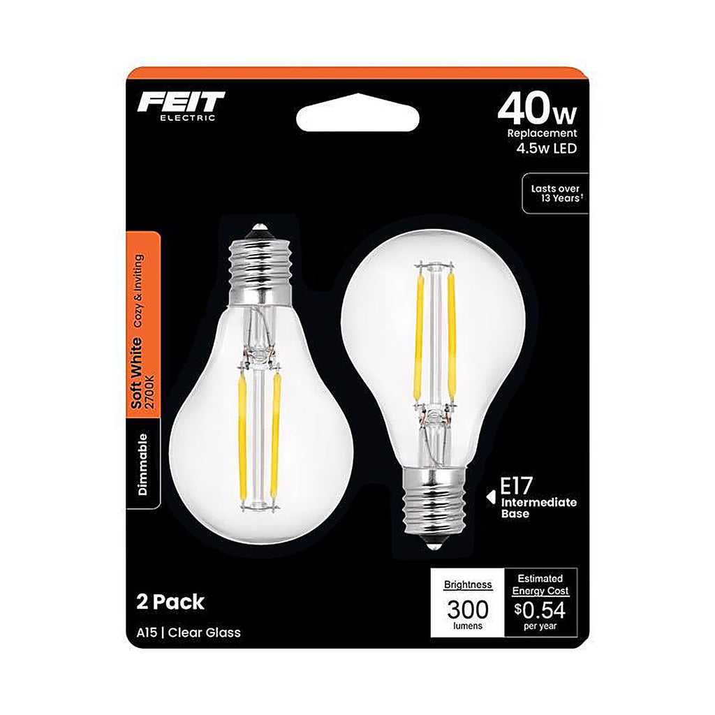Feit - BPA1540N827LED2 - Performance A15 E17 (Intermediate) LED Bulb Soft White 40 Watt Equivalence 2 Pack