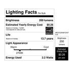 Feit Electric BPCFC25927CAFL2 CA10 E12 (Candelabra) LED Bulb Soft White 25 W 2 pk