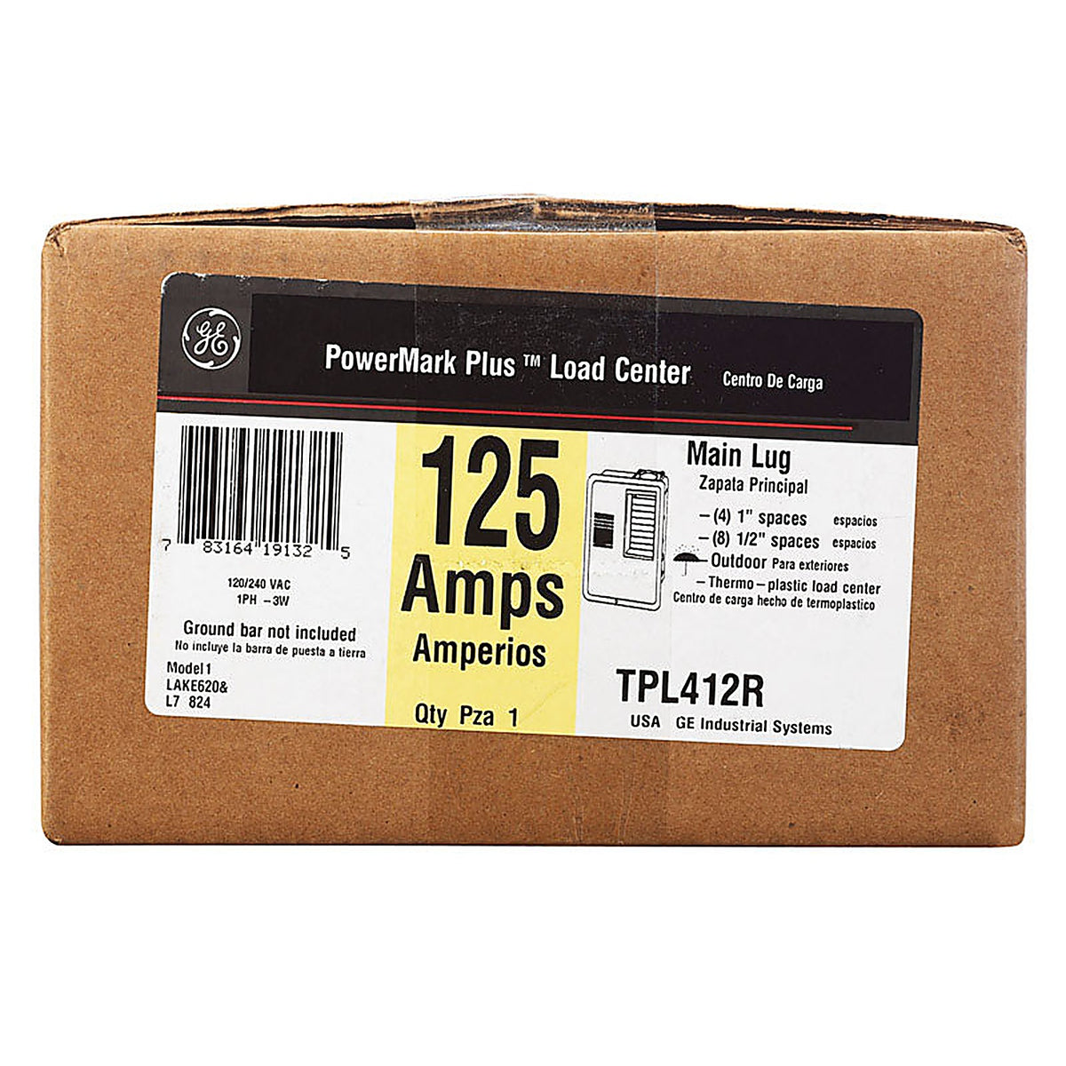 GE - TPLQ412R - Powermark Plus 125 Amps 240 V 4 Space 8 Circuits Surface Mount Circuit Breaker Panel