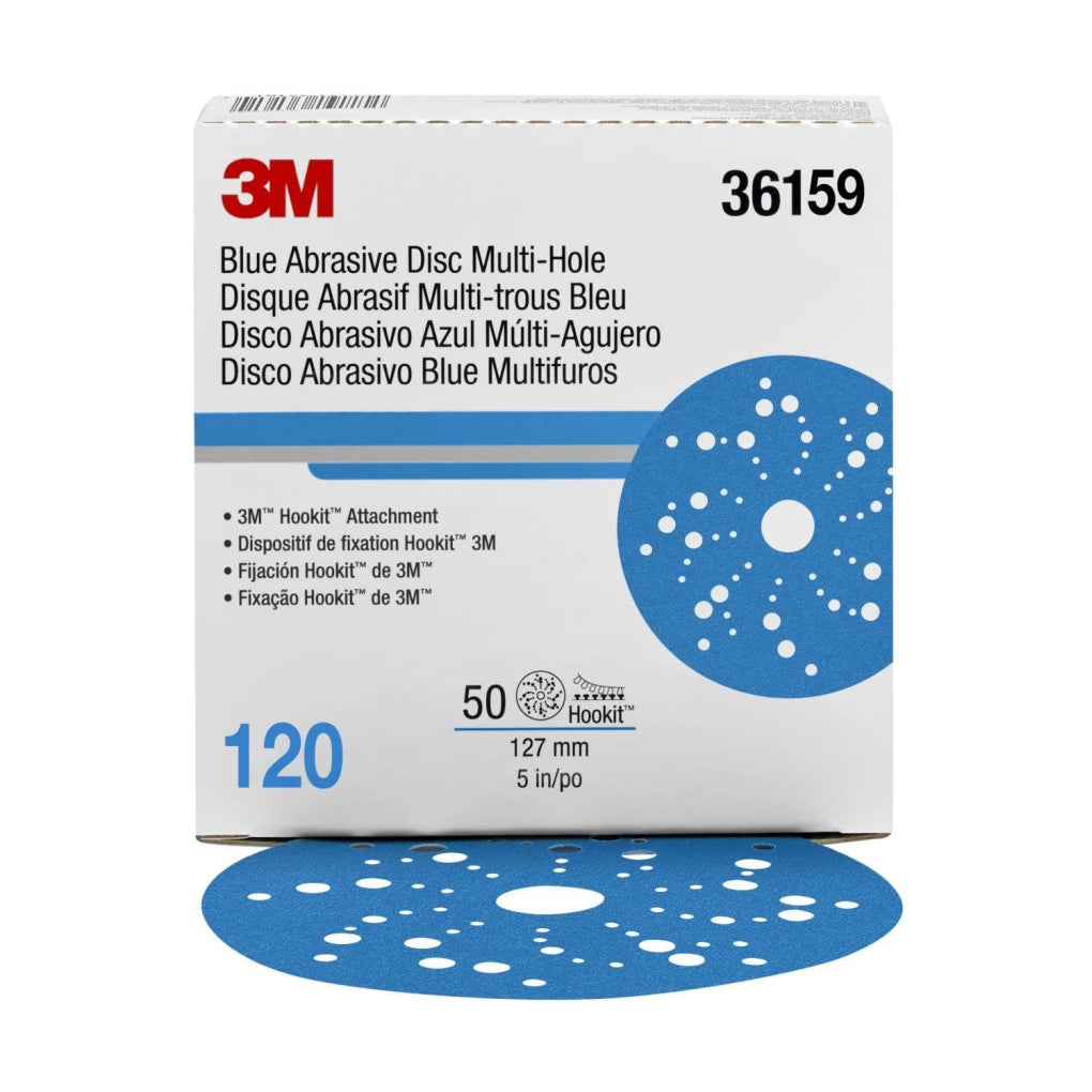 3M 36159 Hookit Blue Abrasive Disc Multi-hole, 5 in, 120G 50/Pack UU004899629