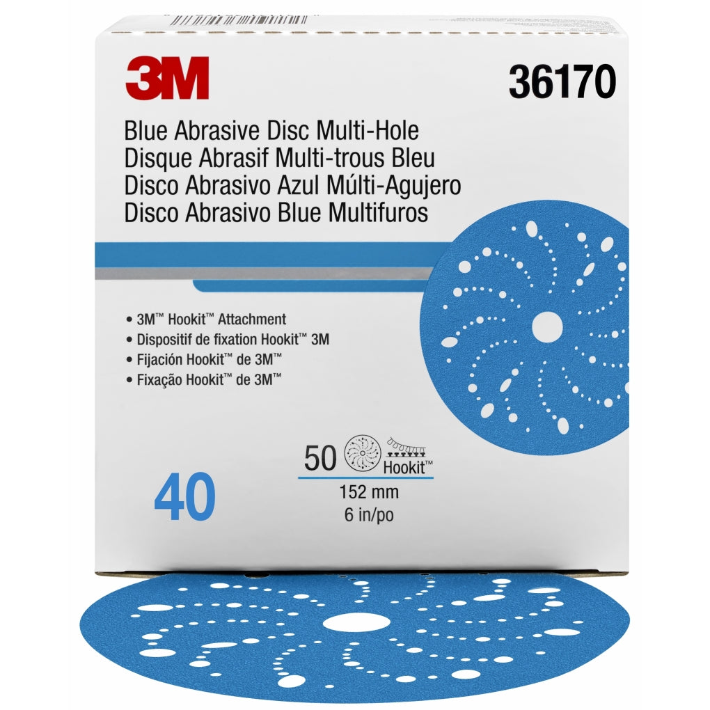 3M 36170 Hookit Blue Abrasive Disc Multi-hole 6 in, 40, 50 discs per box UU004899728