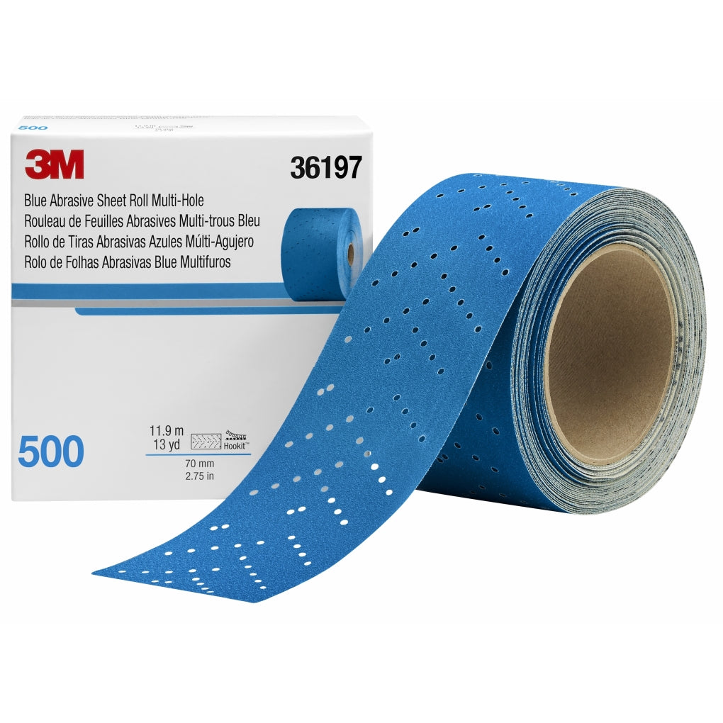 3M 36197 Hookit Blue Abrasive Sheet Roll Multi-hole 2.75 in x 13 y, 500 UU004900161