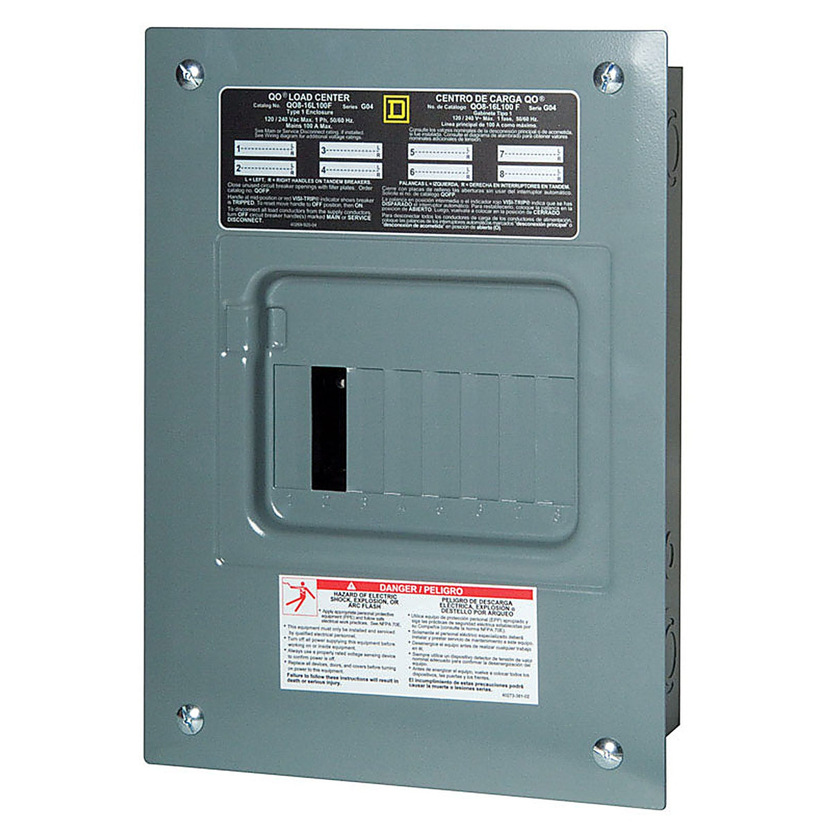 Square D - QO816L100FCP - Qo 100 Amps 120/240 V 8 Space 16 Circuits Combination Mount Main Lug Load Center