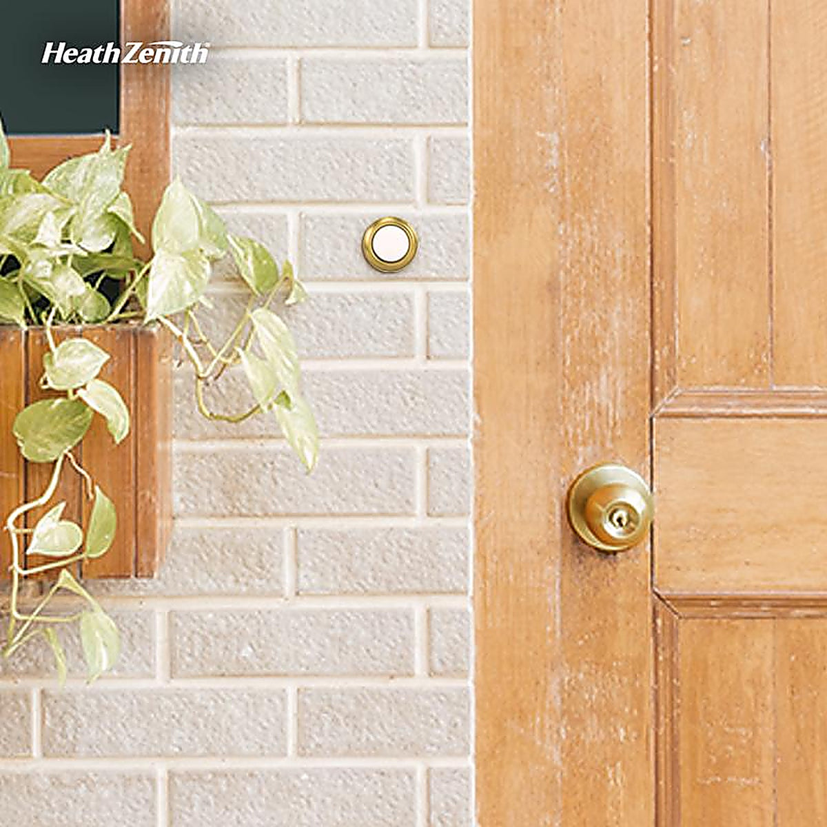 Heath Zenith SL-765-00 Polished Brass Gold/White Metal Wired Pushbutton Doorbell