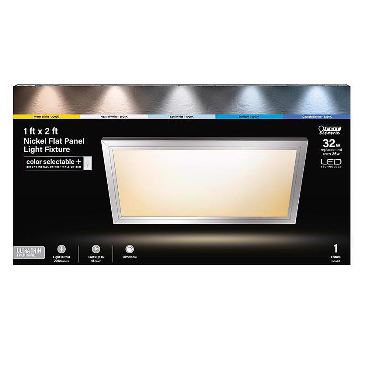 Feit Electric FP1X2/6WY/NK 2 in. H X 24 in. W X 12 in. L Brushed Nickel LED Flat Panel Light Fixture