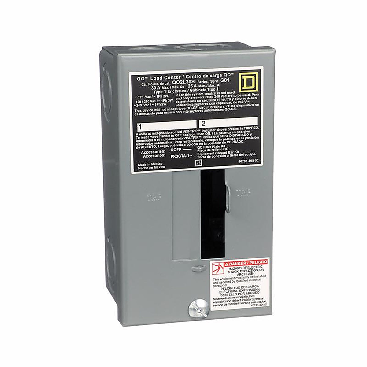 Square D - QO2L30SCP - Qo 30 Amps 120/240 V 2 Space 2 Circuits Combination Mount Main Lug Load Center