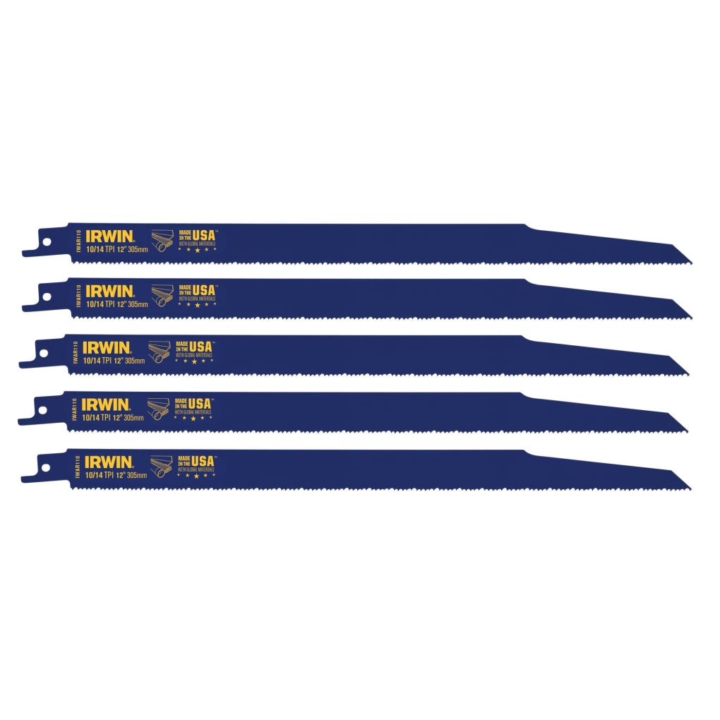 Irwin Hanson 372110P5 12in. 10/14 TPI Metal & Wood Cutting Reciprocating WeldTec Bi-Metal Blade, 5 Pack