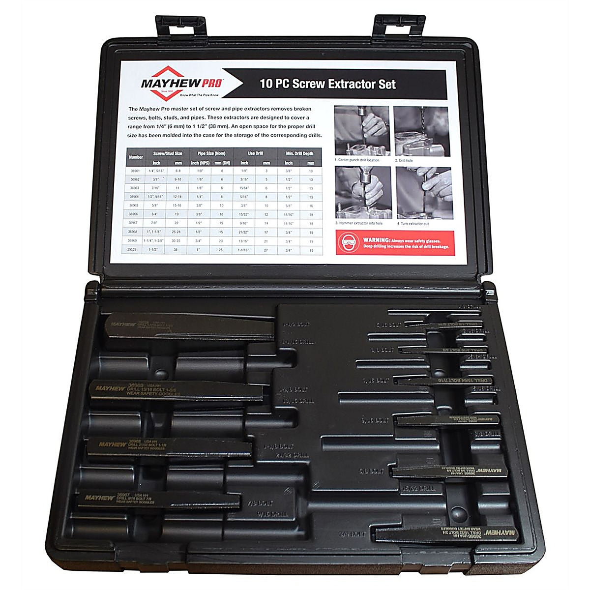Mayhew Tools 37345 10 Pc. Screw Extractor Set