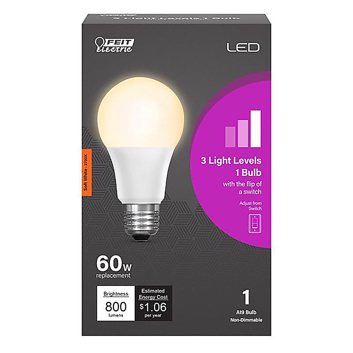Feit Electric OM603DIMCALEDI Intellibulb A19 E26 (Medium) LED Bulb Soft White 60 Watt Equivalence 1 pk