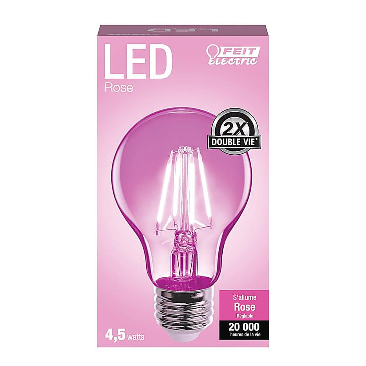 Feit - A19/TPK/LED - A19 E26 (Medium) Filament LED Bulb Pink 30 Watt Equivalence 1 Pack