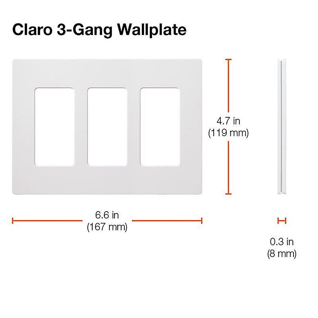 Lutron - CW-3B-WH - Claro White 3 Gang Plastic Decorator Wall Plate 1 Pack