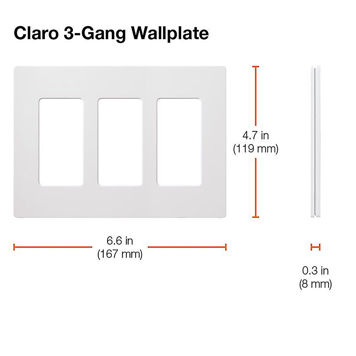 Lutron - CW-3B-WH - Claro White 3 Gang Plastic Decorator Wall Plate 1 Pack