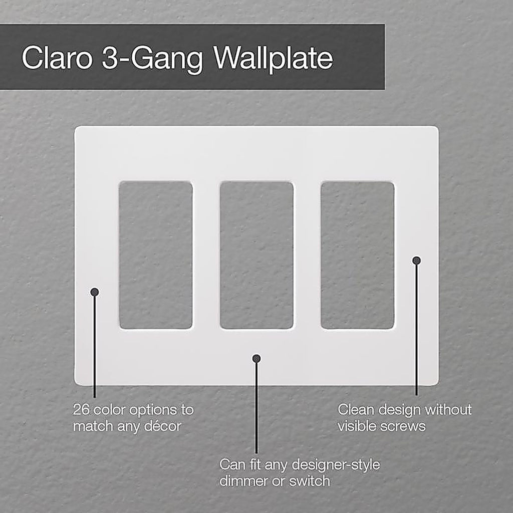 Lutron - CW-3B-WH - Claro White 3 Gang Plastic Decorator Wall Plate 1 Pack