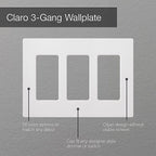 Lutron - CW-3B-WH - Claro White 3 Gang Plastic Decorator Wall Plate 1 Pack