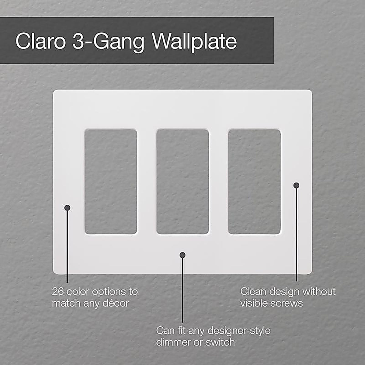 Lutron - CW-3B-WH - Claro White 3 Gang Plastic Decorator Wall Plate 1 Pack