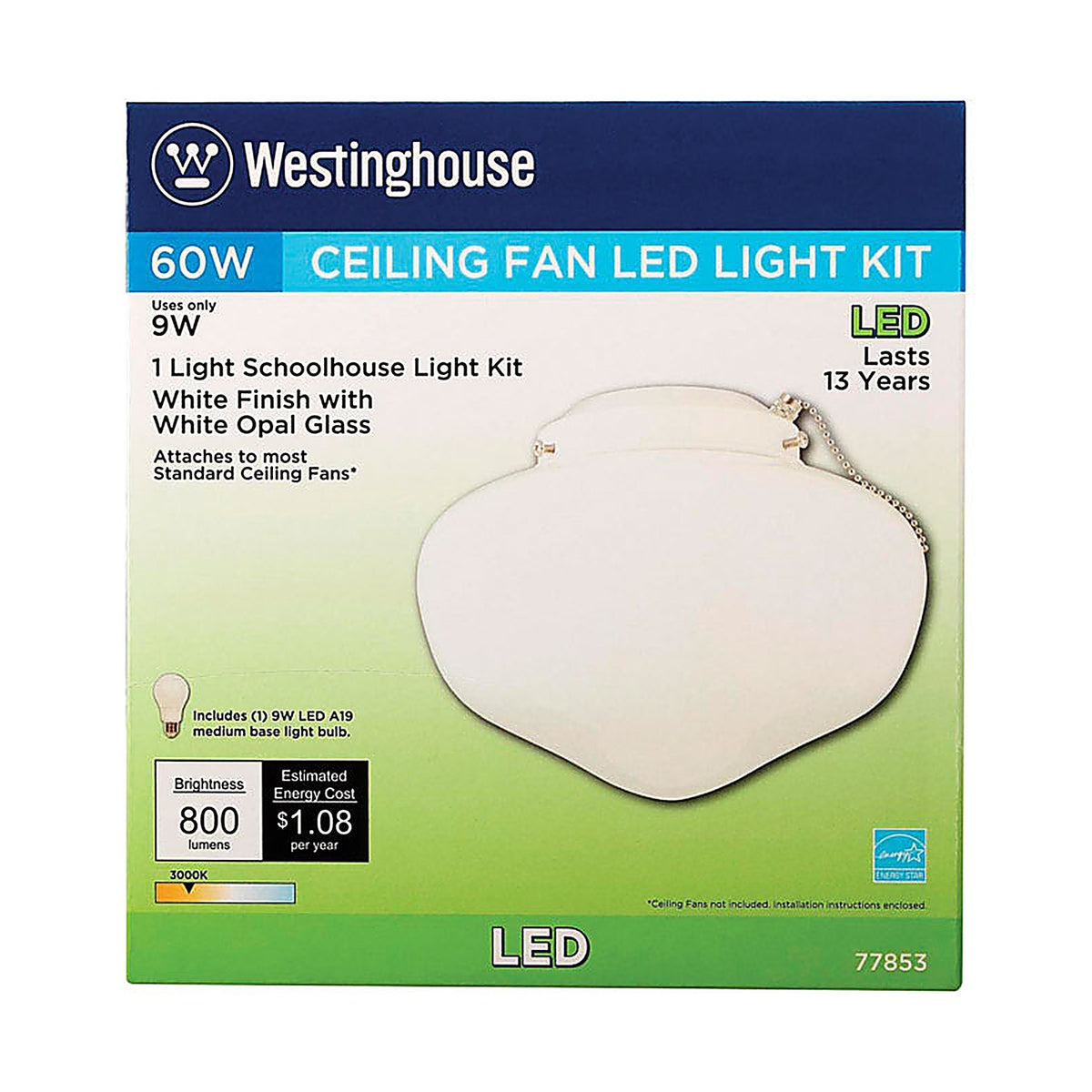 Westinghouse 77853 Semi-Gloss White Schoolhouse Ceiling Fan Light Kit