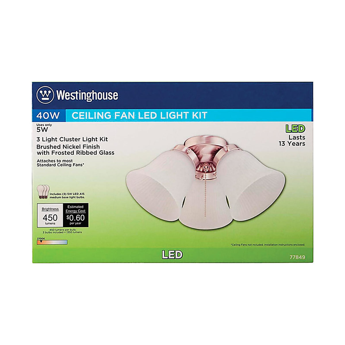 Westinghouse 77849 Brushed Nickel Brown Cluster Ceiling Fan Light Kit
