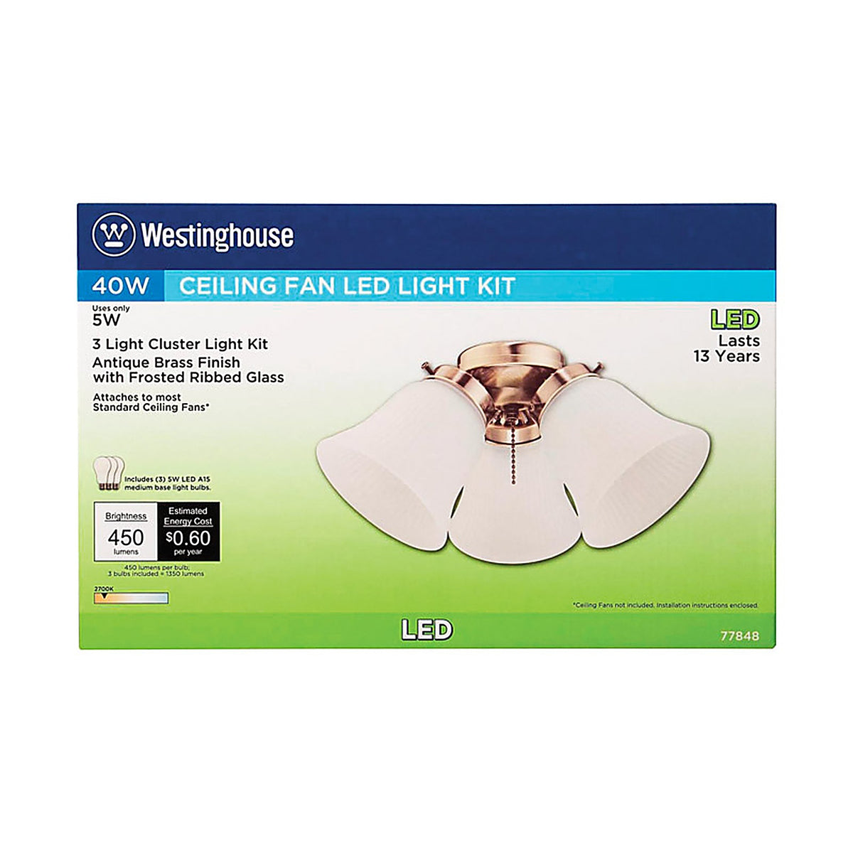 Westinghouse 77848 Antique Brass White Cluster Ceiling Fan Light Kit